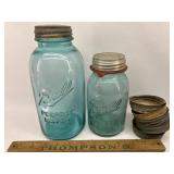 2 blue jars and lids
