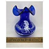 Blue Fenton hand painted vase