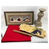 Candle holder, snowman picture, Placemats +