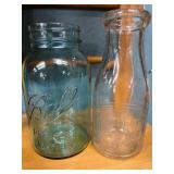 Blue jar and milk bottle