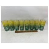 Vtg MCM Pokee Glass Set Green Yellow Tumblers