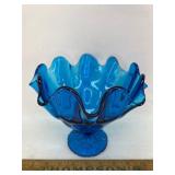 Vintage blue glass compote
