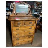 Antique oak tall chest with mirror