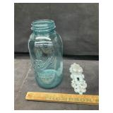 Blue jar and door knob decor