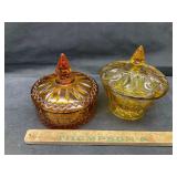 2 amber glass dishes