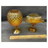 2 amber glass dish