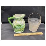 Ceramic pitcher and glass ice bucket