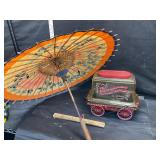 Vintage umbrella and a pop corn popper