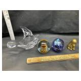 Glass bird and paper weights