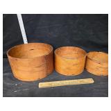 Antique bent oak measuring bowls