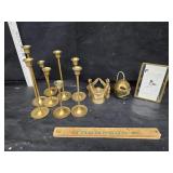 Brass candle holders picture frame and other