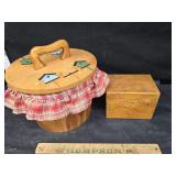 Wood box, basket and contents