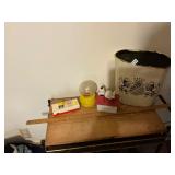 Vintage toys and trash can