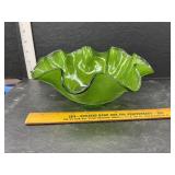 Vintage waffled green glass bowl