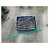 Box of screws, bolts and threaded rod