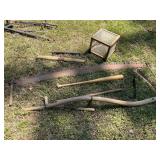 Antique saw, scythe and other