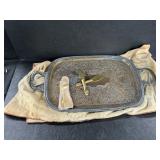 Silver plate tray and knives