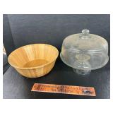 Cake plate and wooden bowl