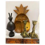 Pineapple decor and brass candlesticks