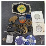 Pins, belt buckle and other