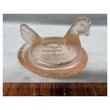 Pink glass mini hen on nest