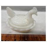 Milk glass mini hen on nest