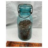 Vintage 1/2 gallon blue jar with beans