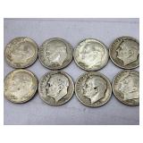 8 silver Roosevelt dimes