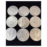 9 Kennedy half dollars