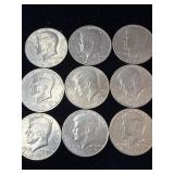9 Kennedy half dollars