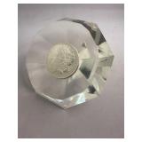 1885 O Morgan silver dollar in lucite diamond