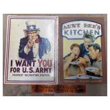 Metal signs. Uncle Sam , Aunt Bee