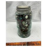Vintage blue jar with buttons
