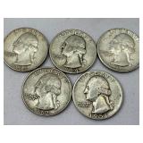 5 silver Washington quarters