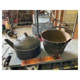 Cast iron pot and tin kettle