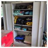 Metal Cabinet w Contents. Life jackets, fishing...