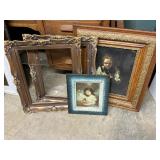 2 vintage pictures and 2 frames