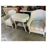 Wicker rocker, chair and table