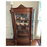 Antique bow front china hutch with contents