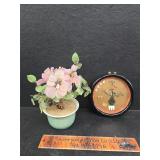 Oriental shadow box and jade bonsai tree