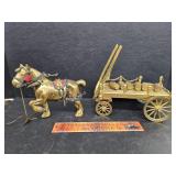 Solid brass horse pulling a cart very heavy