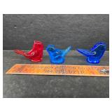 3 signed glass birds