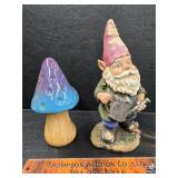 ceramic mushroom, resin elf