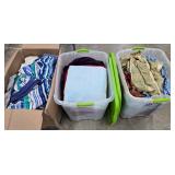 2 totes and a box of towels and other