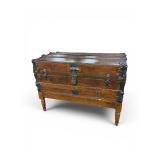 Antique flat top trunk on stand