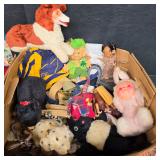 Box of Vintage items. Rubber Face Stuffed Animals
