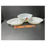 Glasbake bowls and a basket