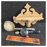 Shelf, hand drill, spoon
