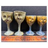 Handmade pottery stemware with faces