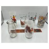 Vintage glasses and a milk bottle